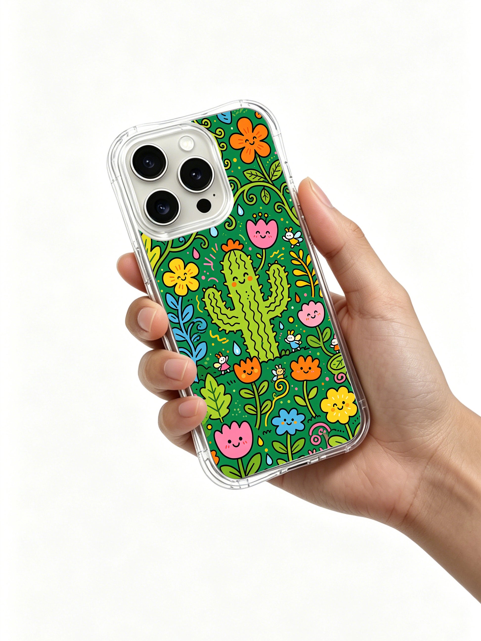 PhoneCasing iPhone 16 Pro Case with whimsical plant garden art from Milo Yun, artist-collaborated premium case for modern women.