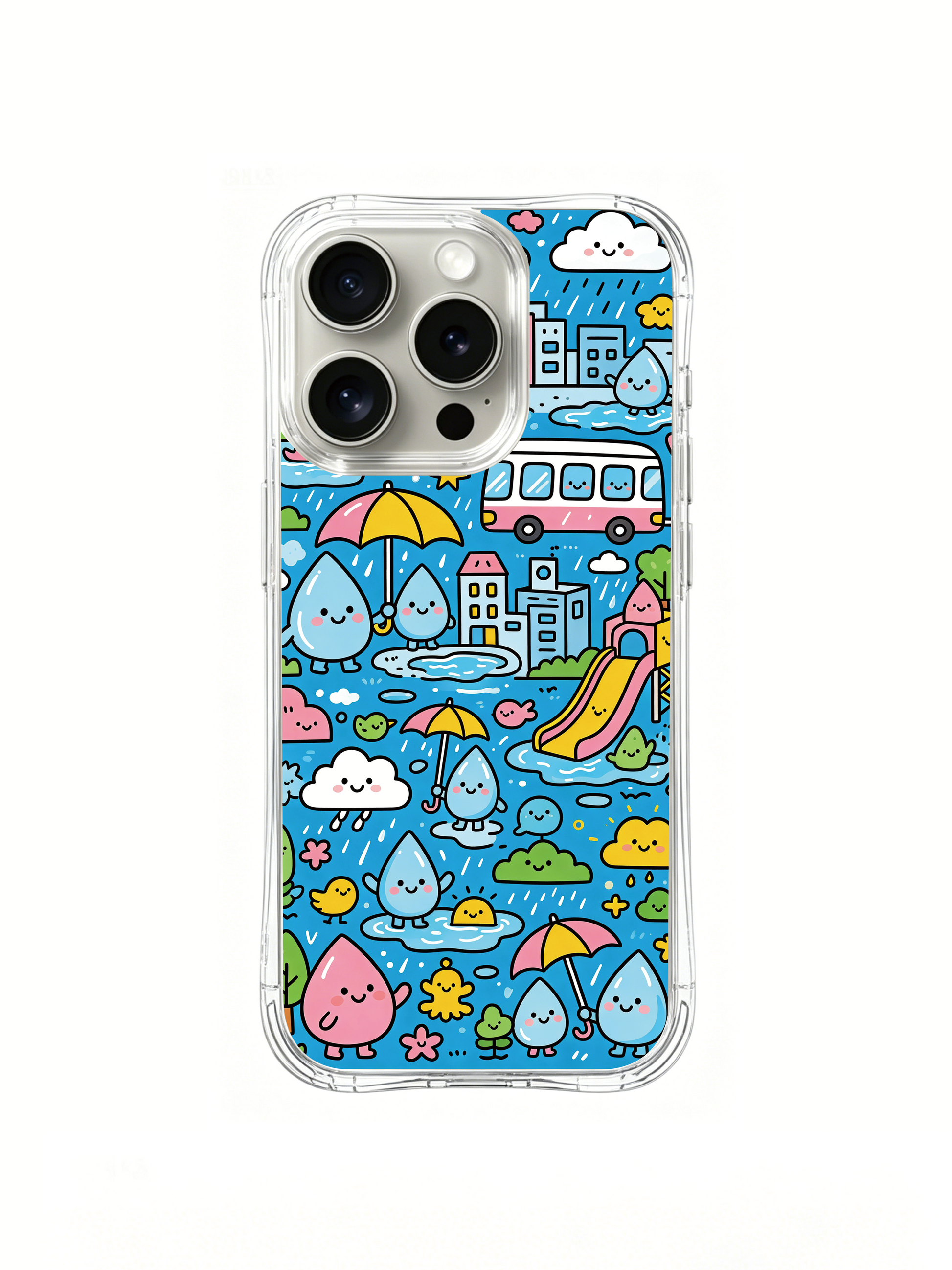 PhoneCasing iPhone 16 Pro Case with whimsical rainy day design, part of Milo Yun’s signature collection, premium protective art casing.