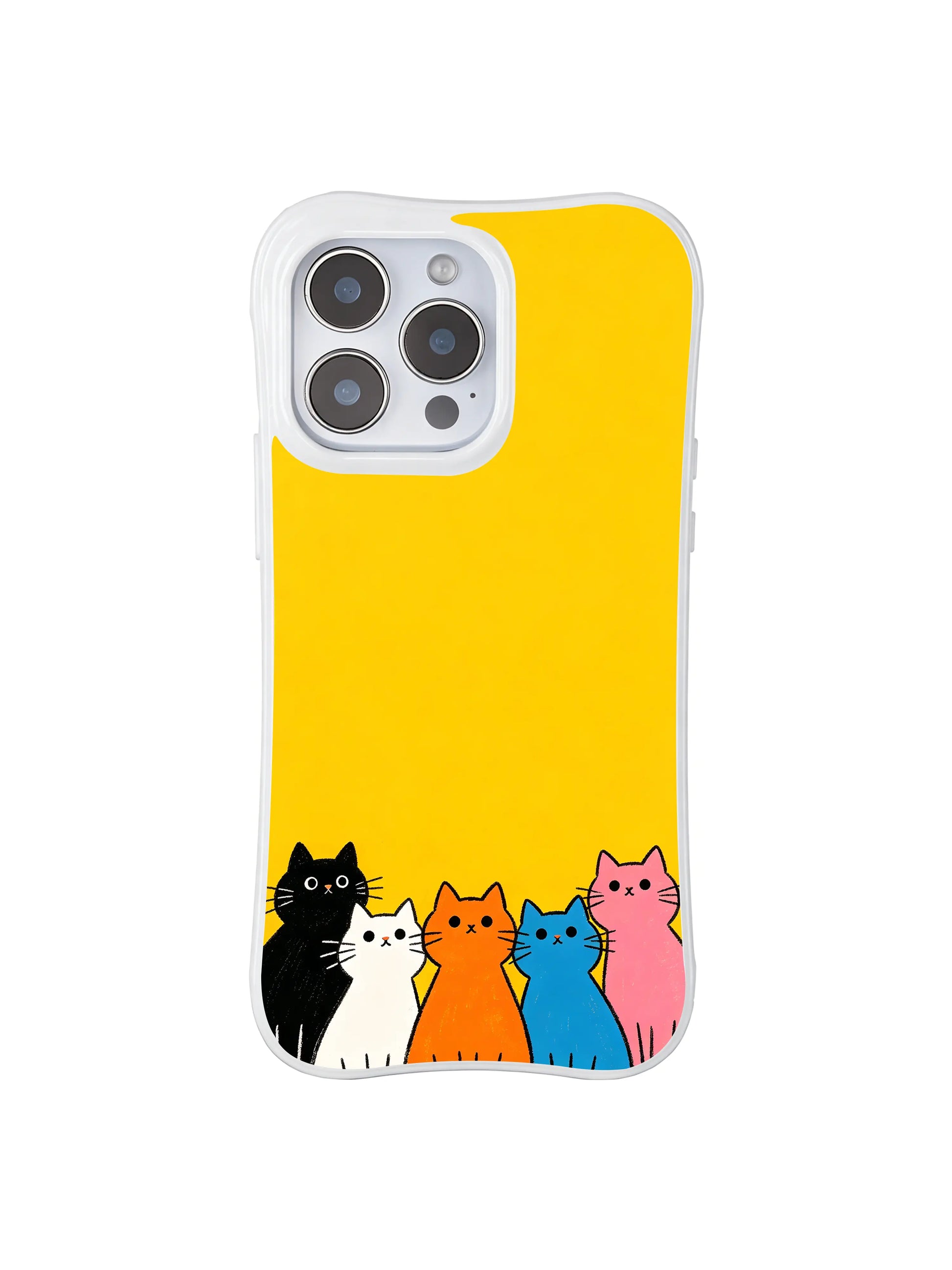 PhoneCasing iPhone 16 Pro Max with Whimsical Yellow Sky Cats design, playful kitties waiting calmly for good news under a warm yellow sky.