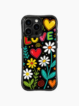 White Daisy Rainbow Neon Flower Heart Doodle görseli içeren iPhone 13 Pro Max kılıfı