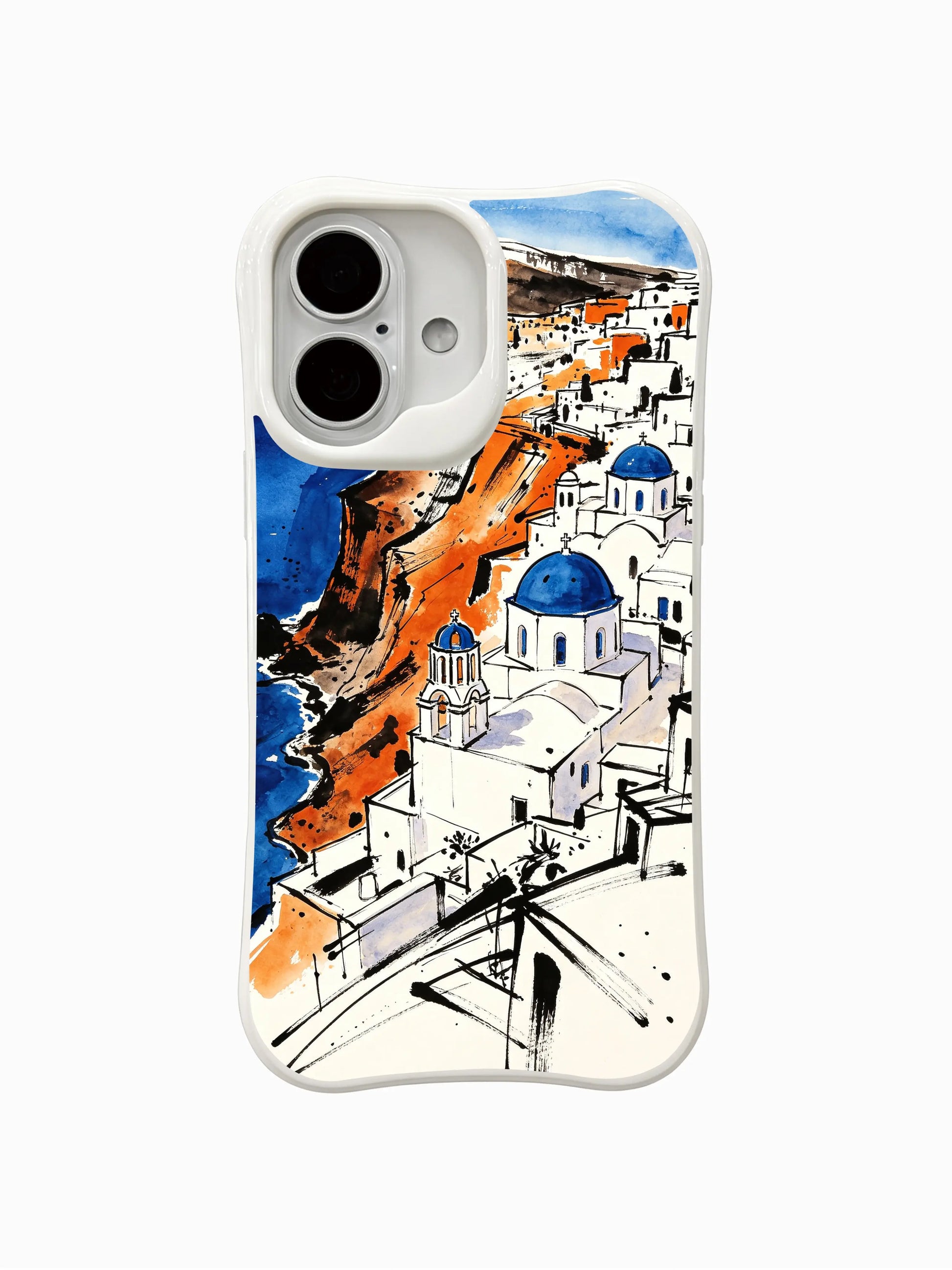 PhoneCasing White Walls of Santorini fine art iPhone 16 Case, original watercolor illustration by artist Matisse Dufré