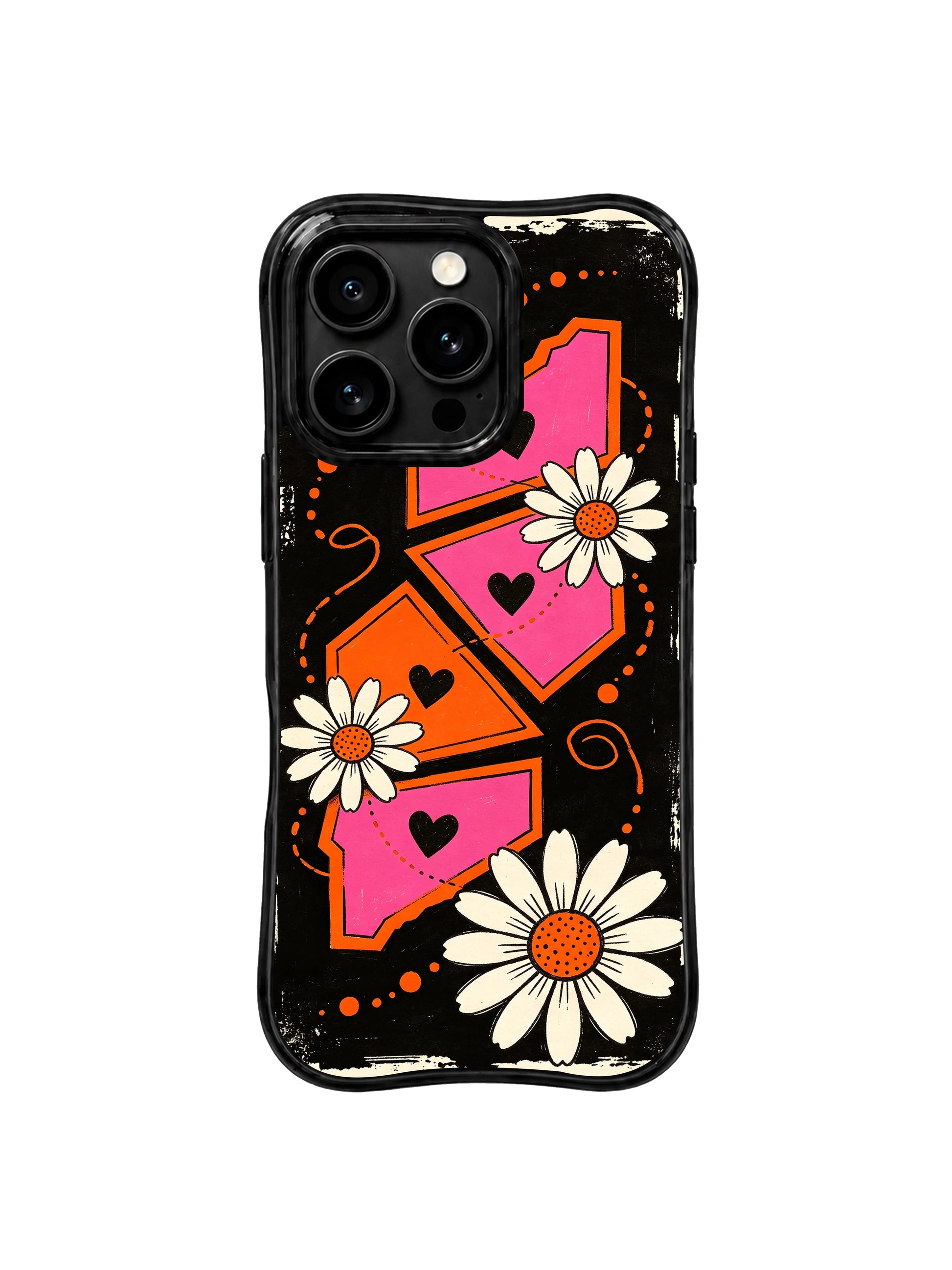 PhoneCasing iPhone 16 pro Case with old world travel wall poster geographic patchwork daisy dotted route composition, exclusive Ruby Daze artist collab heavy-duty protective art case.