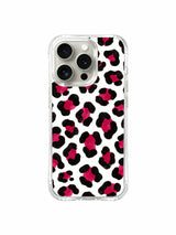Complete full front overview of PhoneCasing signature Wild Heart Safari Berry Wild White leopard iPhone 14 Pro Case, exclusive bold unreserved minimalist statement print crafted with premium California printing standards