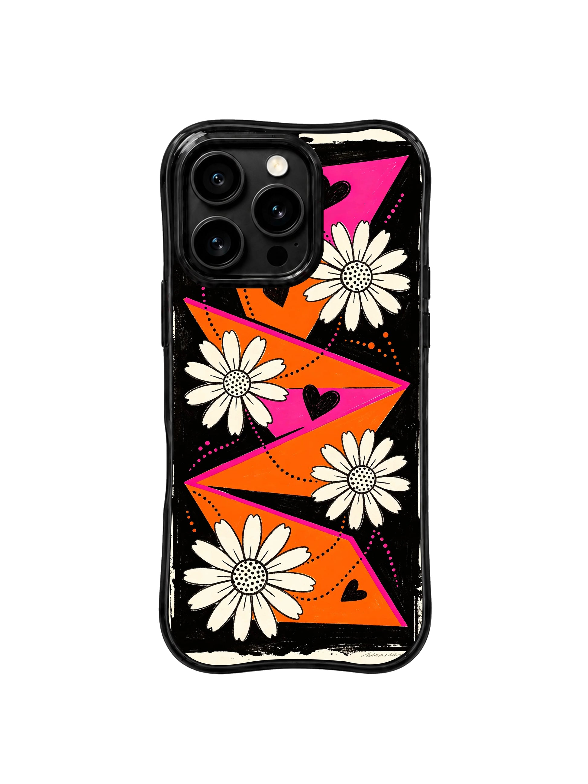 PhoneCasing iPhone 16 pro Case with authentic worn cracked vintage travel map wall poster grain backdrop, exclusive Ruby Daze wearable wavy frame floral collage art.