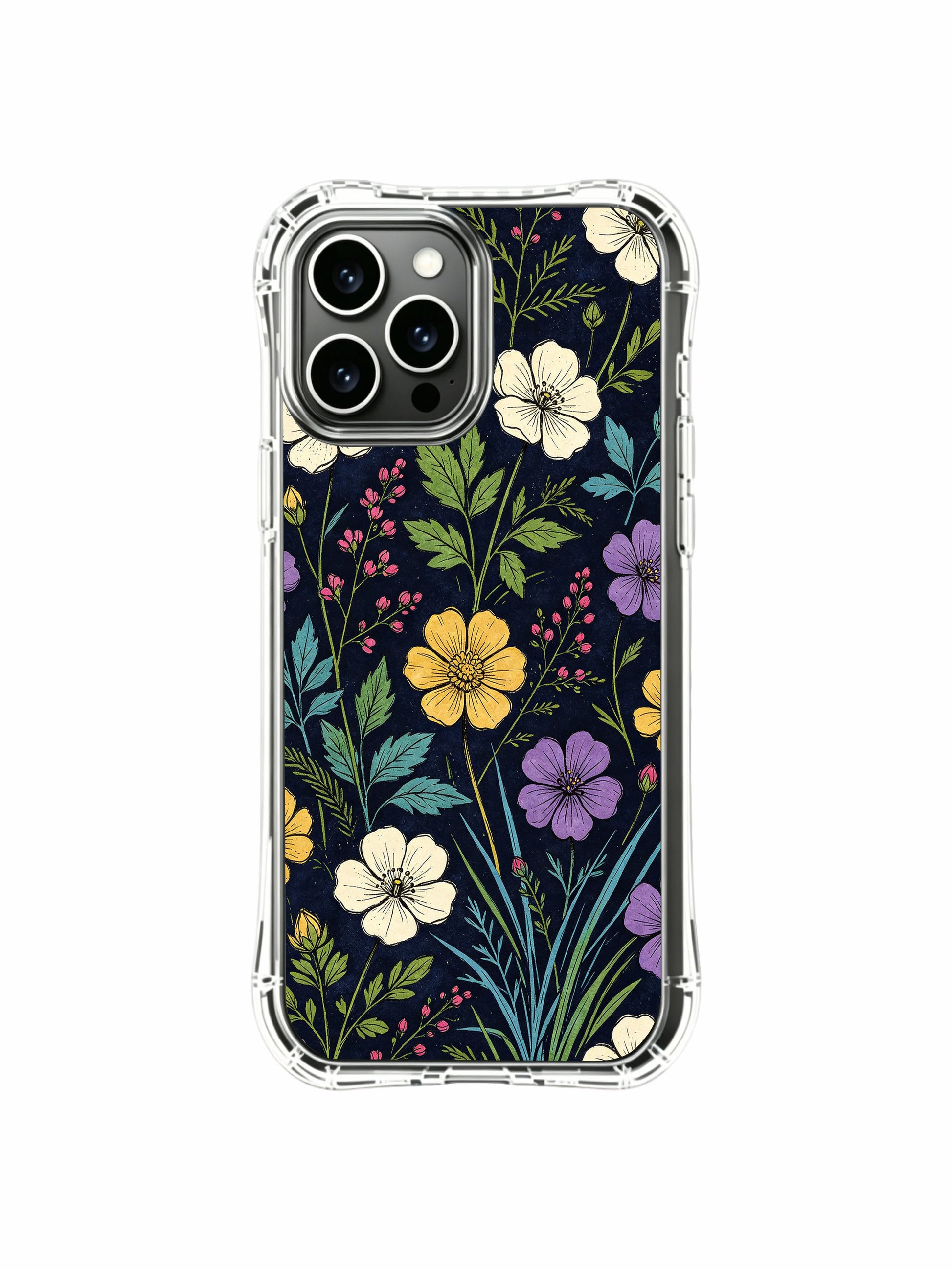 PhoneCasing iPhone 16 Pro Max Case with Wildflower Nocturne art. Meadow blooms and delicate stems, durable protective case.