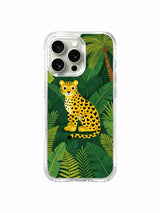 Emerald Hush: A tall seated cat in the center, surrounded by sweeping fronds.
