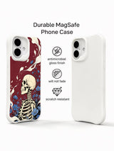Rüzgâr motifli koyu çiçekli iskelet görselli iPhone 16 kılıfı