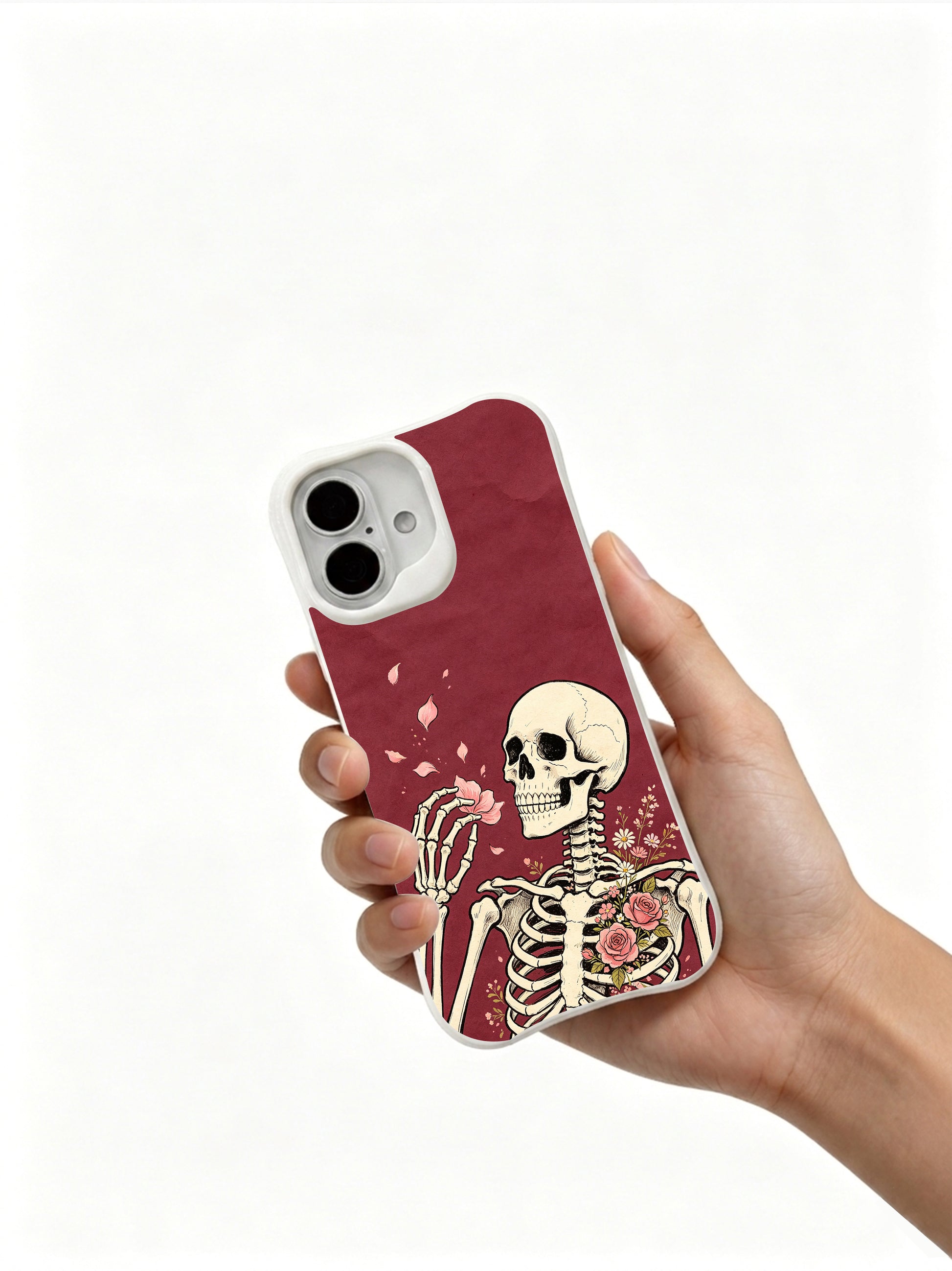 PhoneCasing Wind Letter soul release goth iPhone 16 Case, dark academia skeleton illustration with roses growing inside ribcage, four-corner anti-drop reinforced casing USA-made