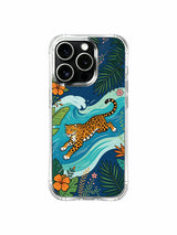 Freedom-focused symbolic sprint jaguar representing carefree coastal adventure iPhone 13 pro Case by PhoneCasing, layered multi-shade tropical foliage detailed phone cover, California atelier crafted premium casing