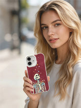 PhoneCasing wine red textured background skull falling petal iPhone 16 Case, classic American tattoo inspired artwork, stain resistant glossy finish long-lasting iPhone 16 casing