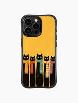 PhoneCasing iPhone 16 Pro Max with Winter Feline Gathering design, five black cats in different scarves, like a happy little winter squad.