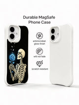 PhoneCasing dark romance wish realize skeleton iPhone 16 Case, vintage ink glowing blue rose goth design, UV-printed anti-drop protective iPhone 16 cover