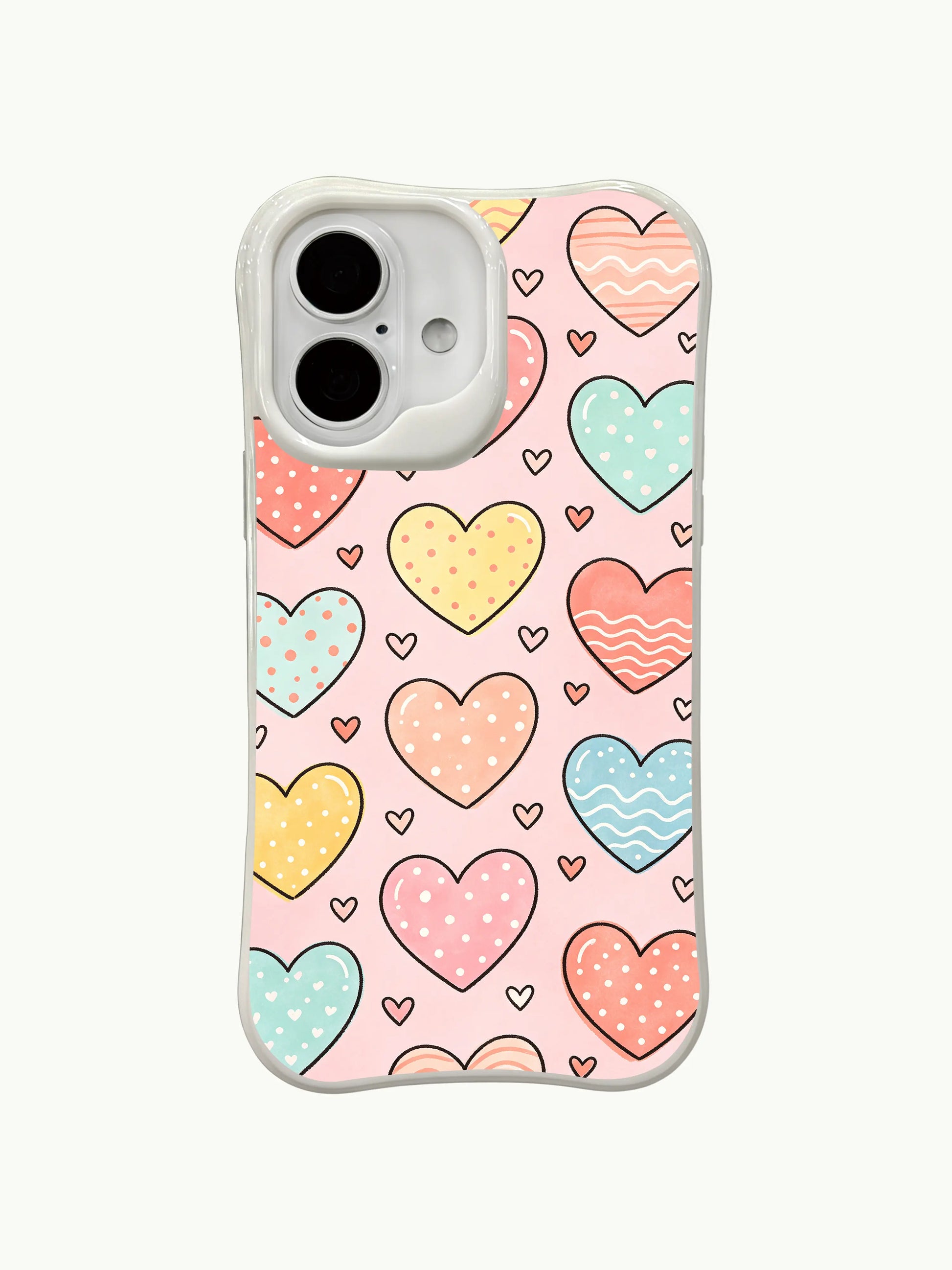 PhoneCasing Wishful Bubble Hearts Case for iPhone 16 Plus, a sweet iPhone 16 plus casing with pastel hearts and playful accents.