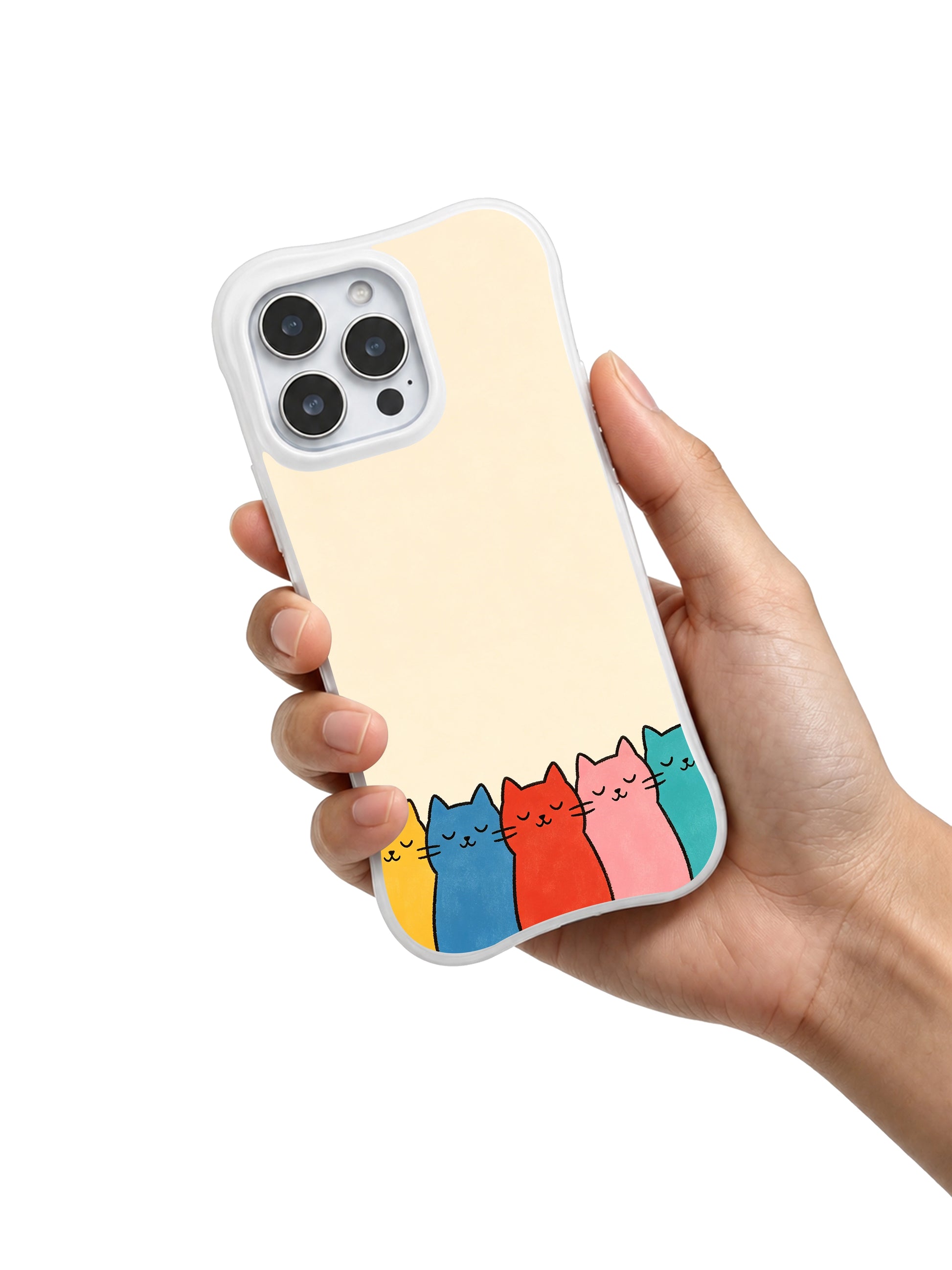 PhoneCasing iPhone 16 Pro Max featuring Wobbly Feline Stack by Mimi Colorfield, cute cats balancing precariously like they’re on a silly, sweet adventure.