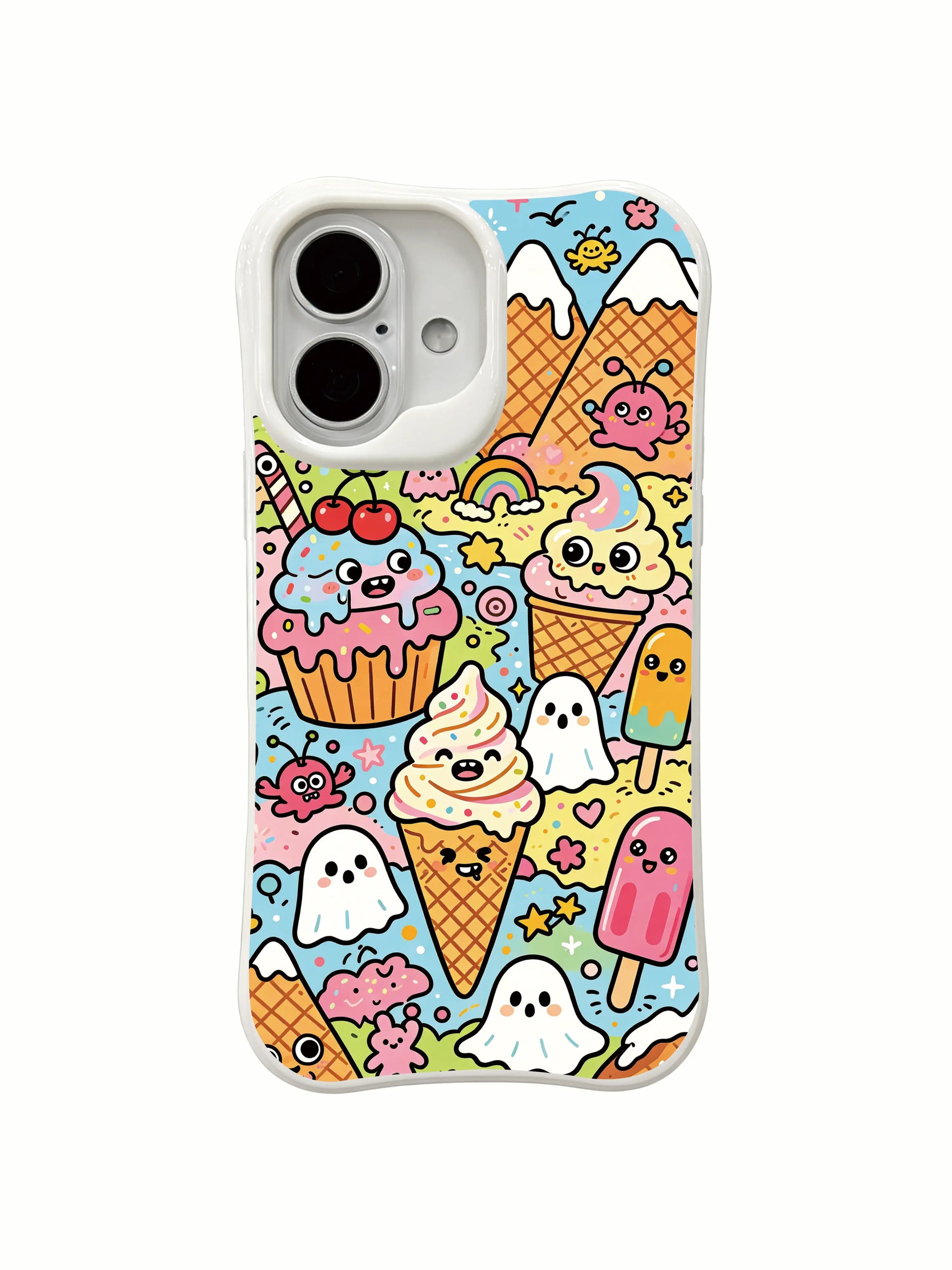 PhoneCasing vibrant candy dessert iPhone 16 Plus Case, Milo Yun’s Ice Cream Valley with colorful character art.