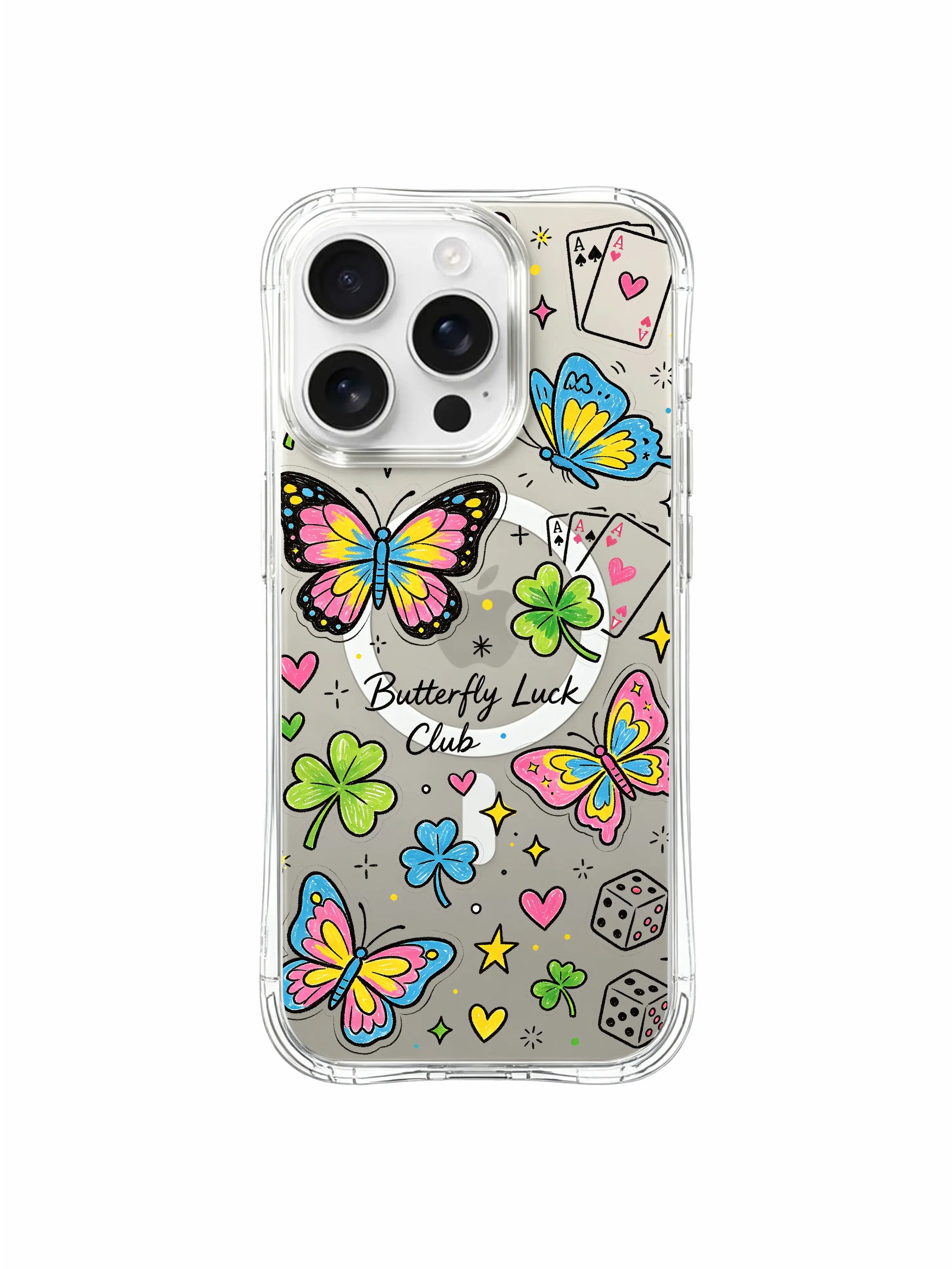PhoneCasing iPhone 16 pro max gift-ready MagSafe case with smiley faces, book stacks, star accents and oversized heart uplifting doodles.