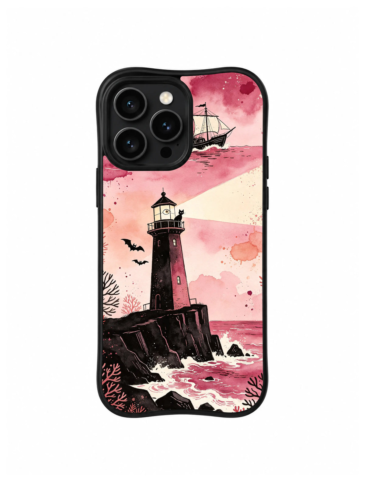 Pink Fog Safe Passage coastal gothic artwork on an iPhone 13 Pro case