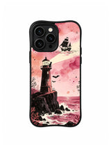 Ghost Ship Guiding Light lighthouse artwork on an iPhone 13 Pro case