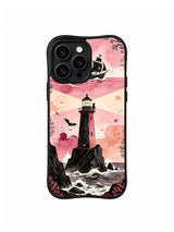Pink Mist Night Lighthouse coastal gothic iPhone 13 Pro case front view