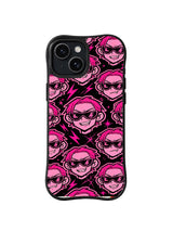 Lightning Rebel Portraits: Pink sunglass portraits with jagged hair alternate with lightning bolts and starbursts.