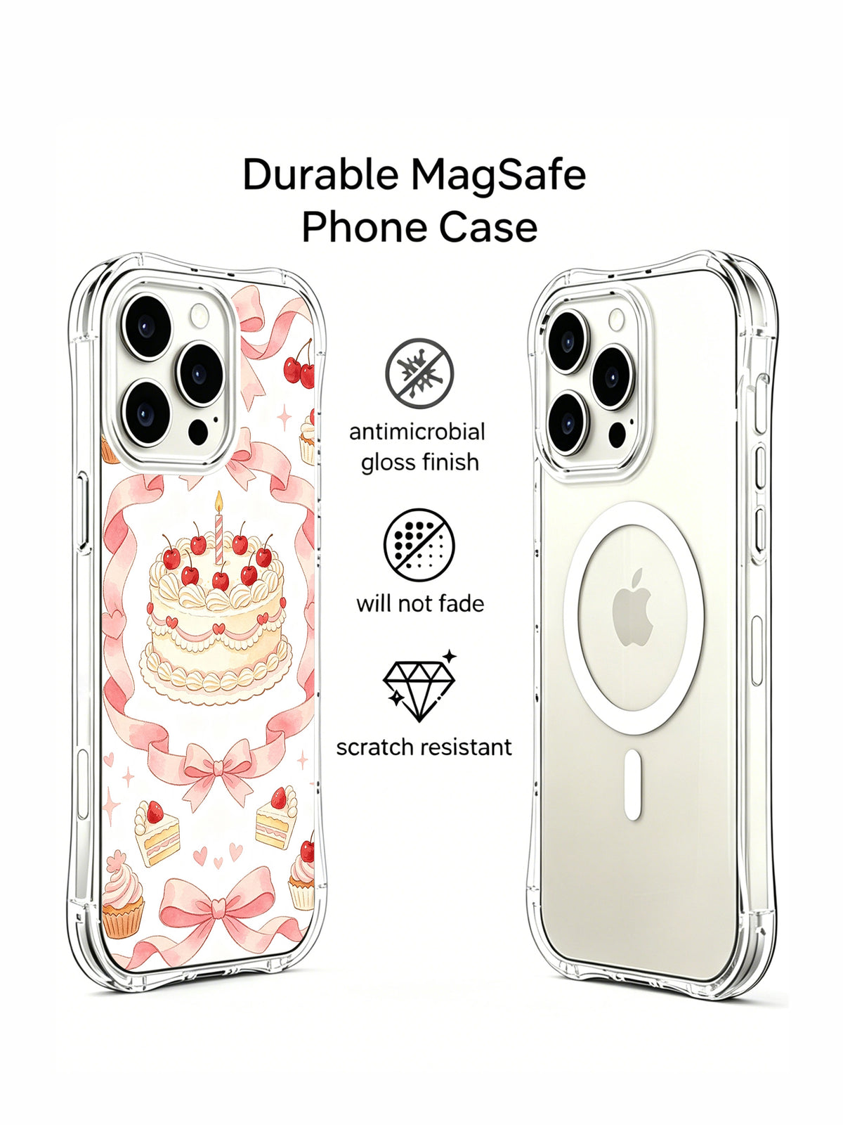 Pink Ribbon Birthday Dream: Illustrated rear case beside a second rear phone view.