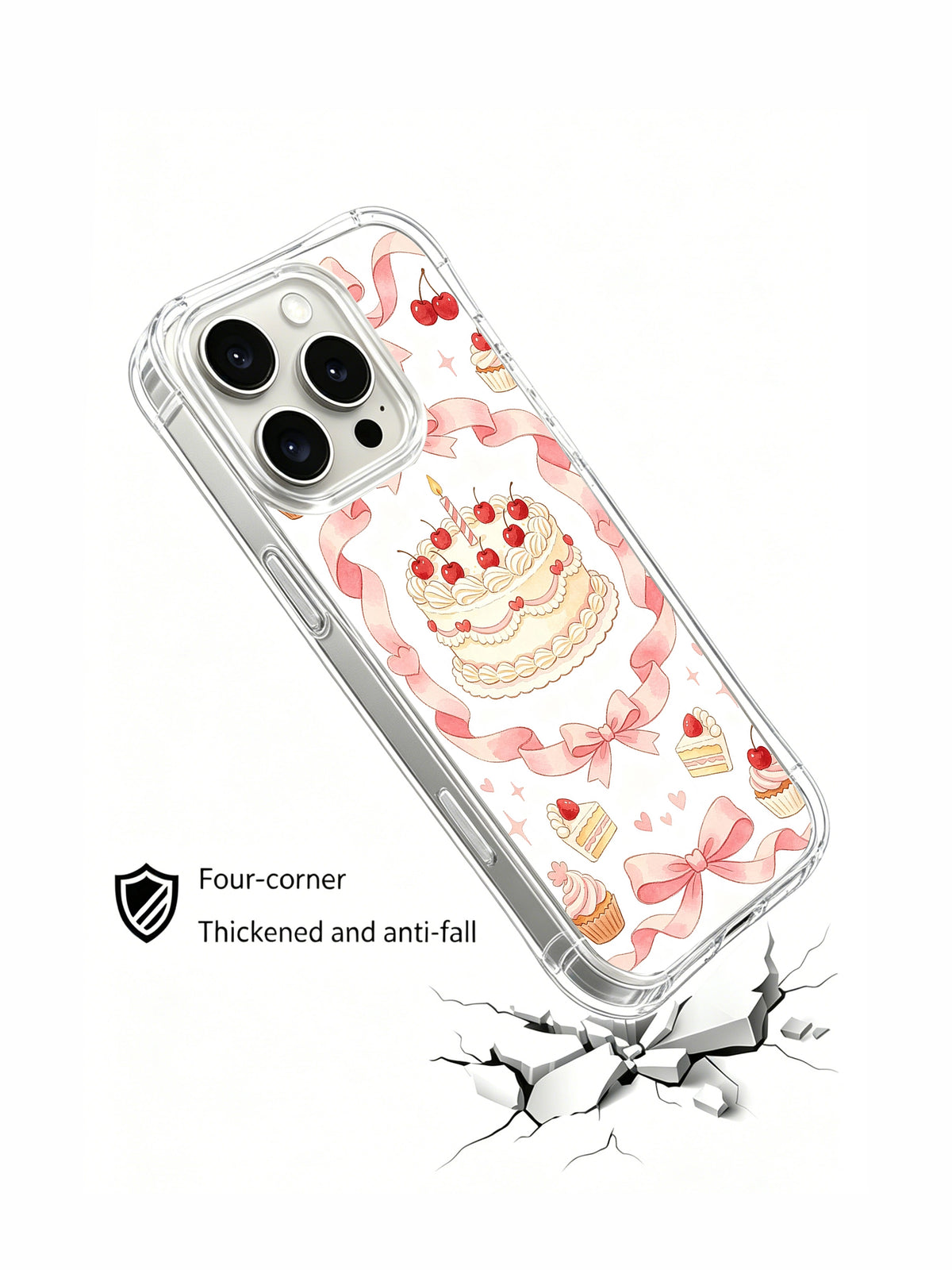 Pink Ribbon Birthday Dream: Angled illustrated case above a drawn cracked surface.