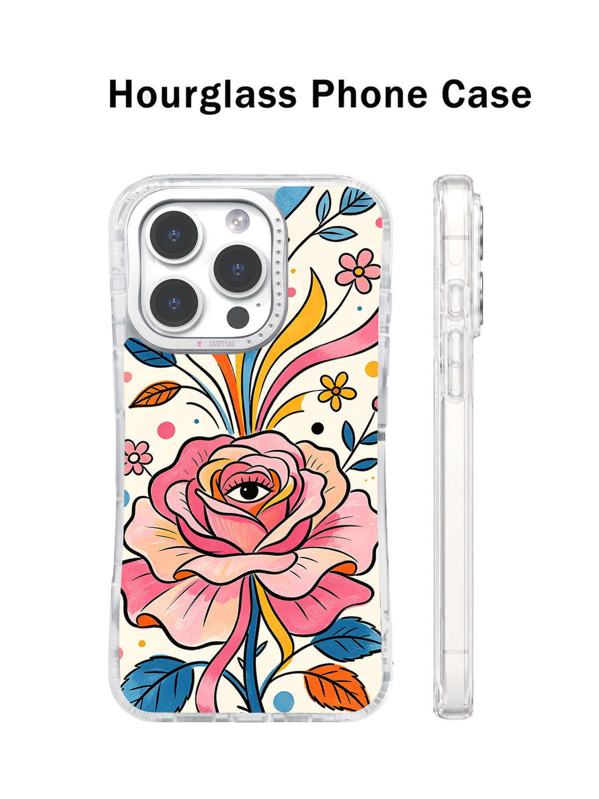 Pink ribbon rose phone case front and side profile