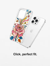 Clear ribbon rose case aligned with iPhone