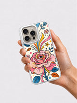 Pink rose ribbon phone case held in hand