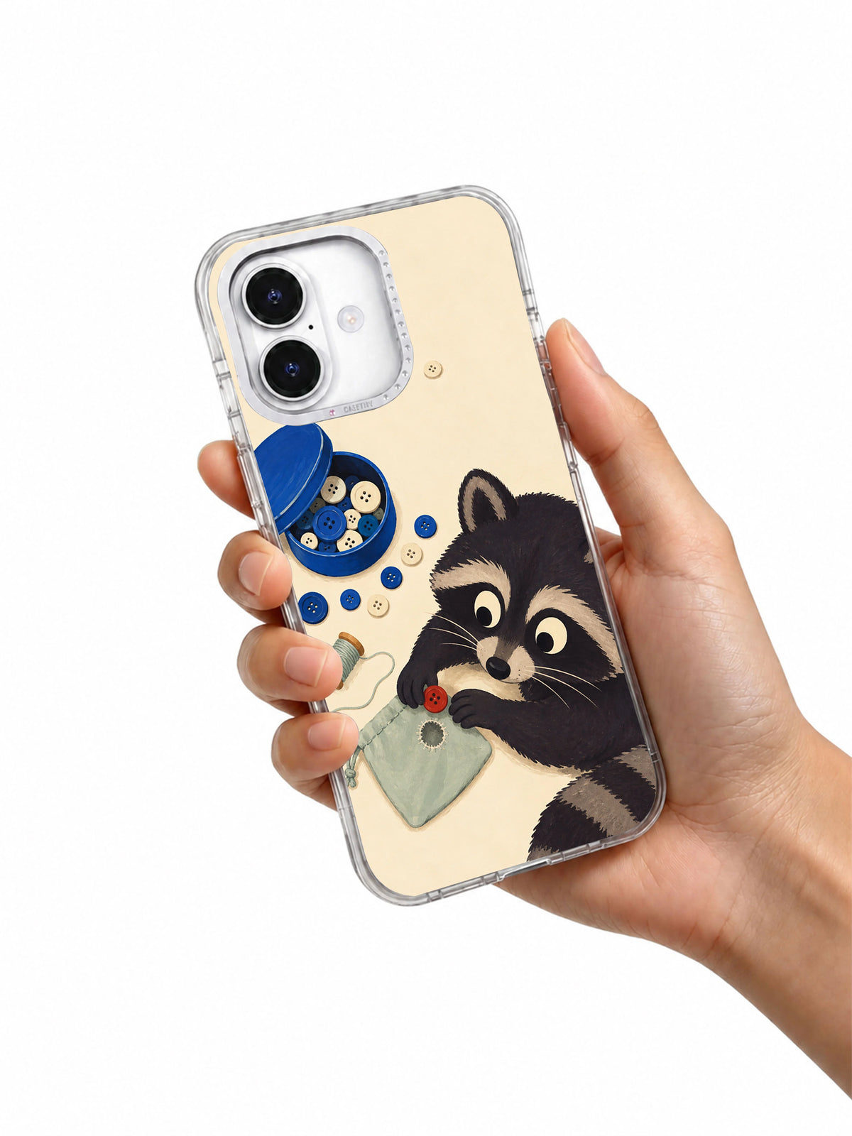 The Button Census iPhone 17 Case in hand