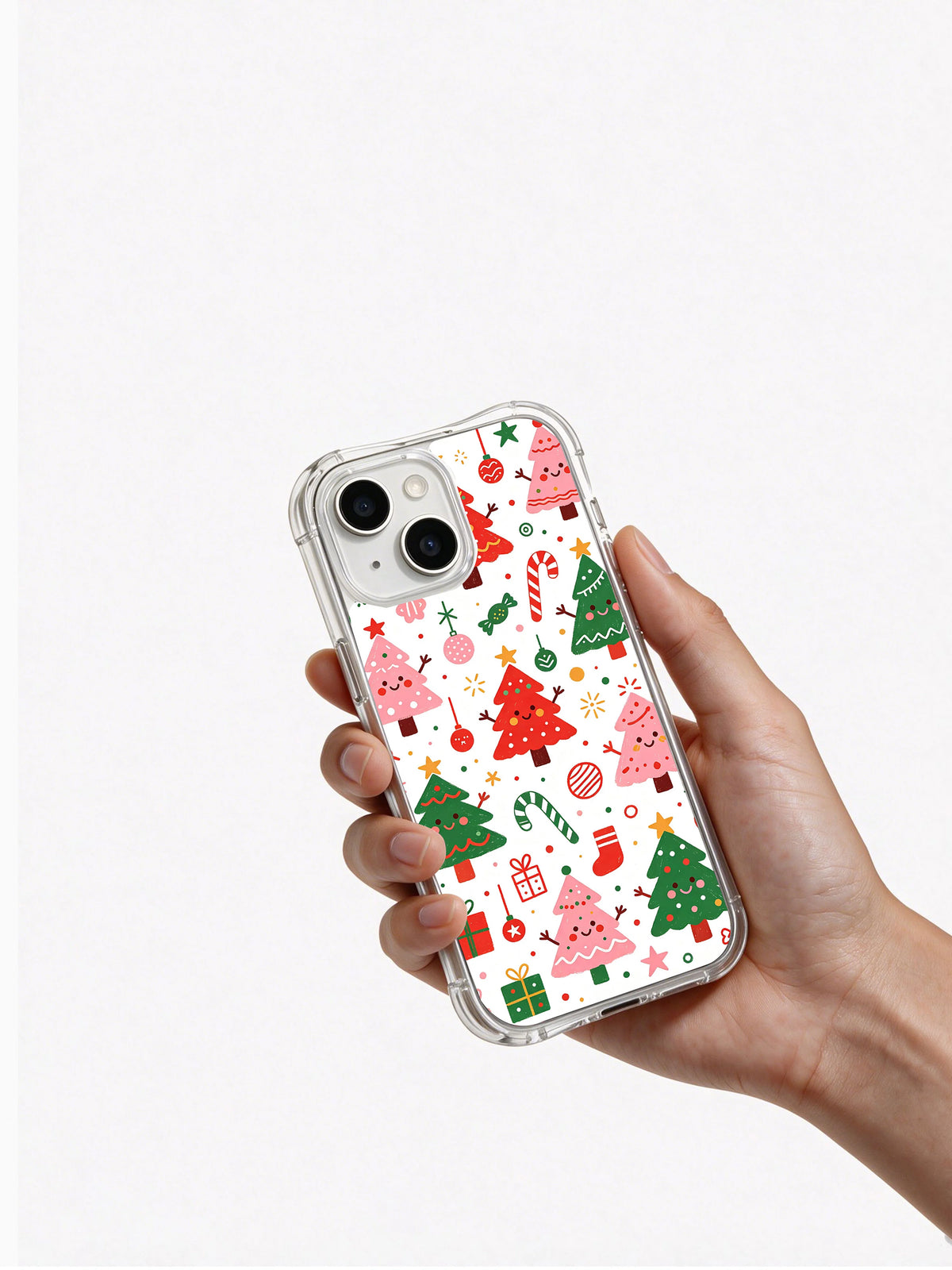 Playful Christmas Forest Party iPhone 13 case in hand