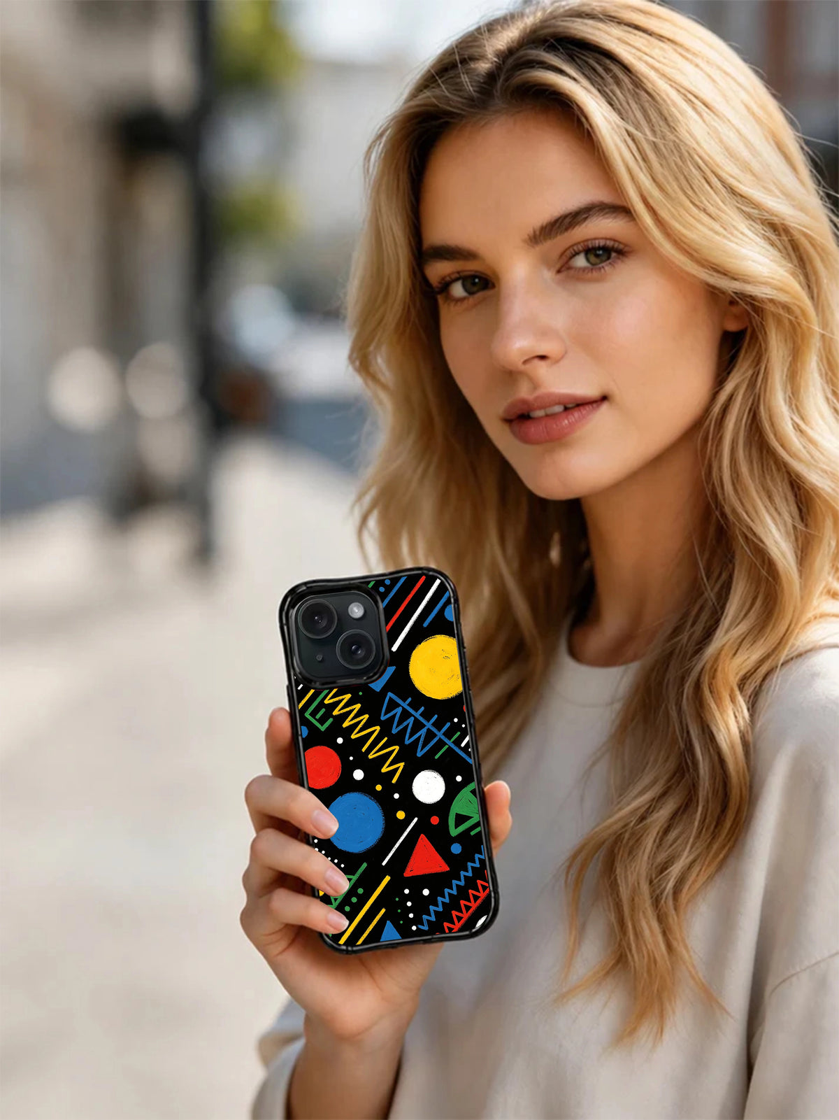 Playful Geometry artist-designed iPhone 15 Pro case lifestyle image