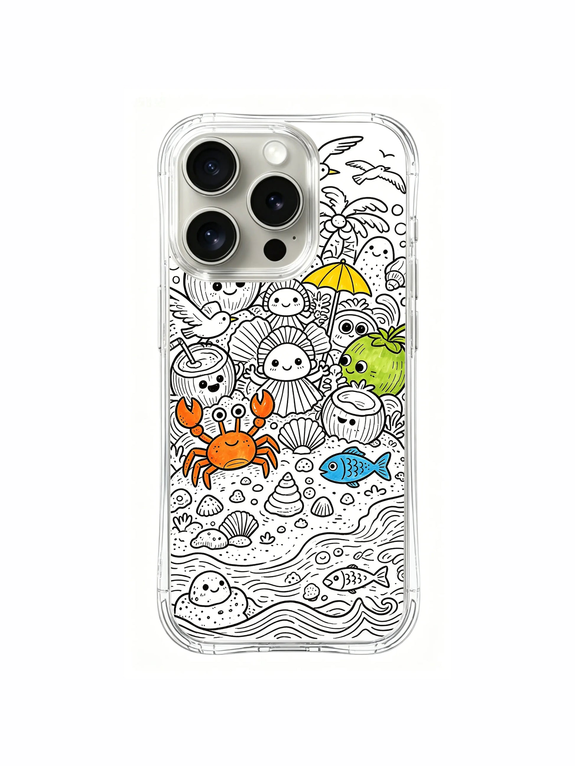 Relaxed cheerful island creature crew artwork iPhone 15 pro Case, US-sourced premium phone casing, minimalist doodle art phone cover designed by PhoneCasing.