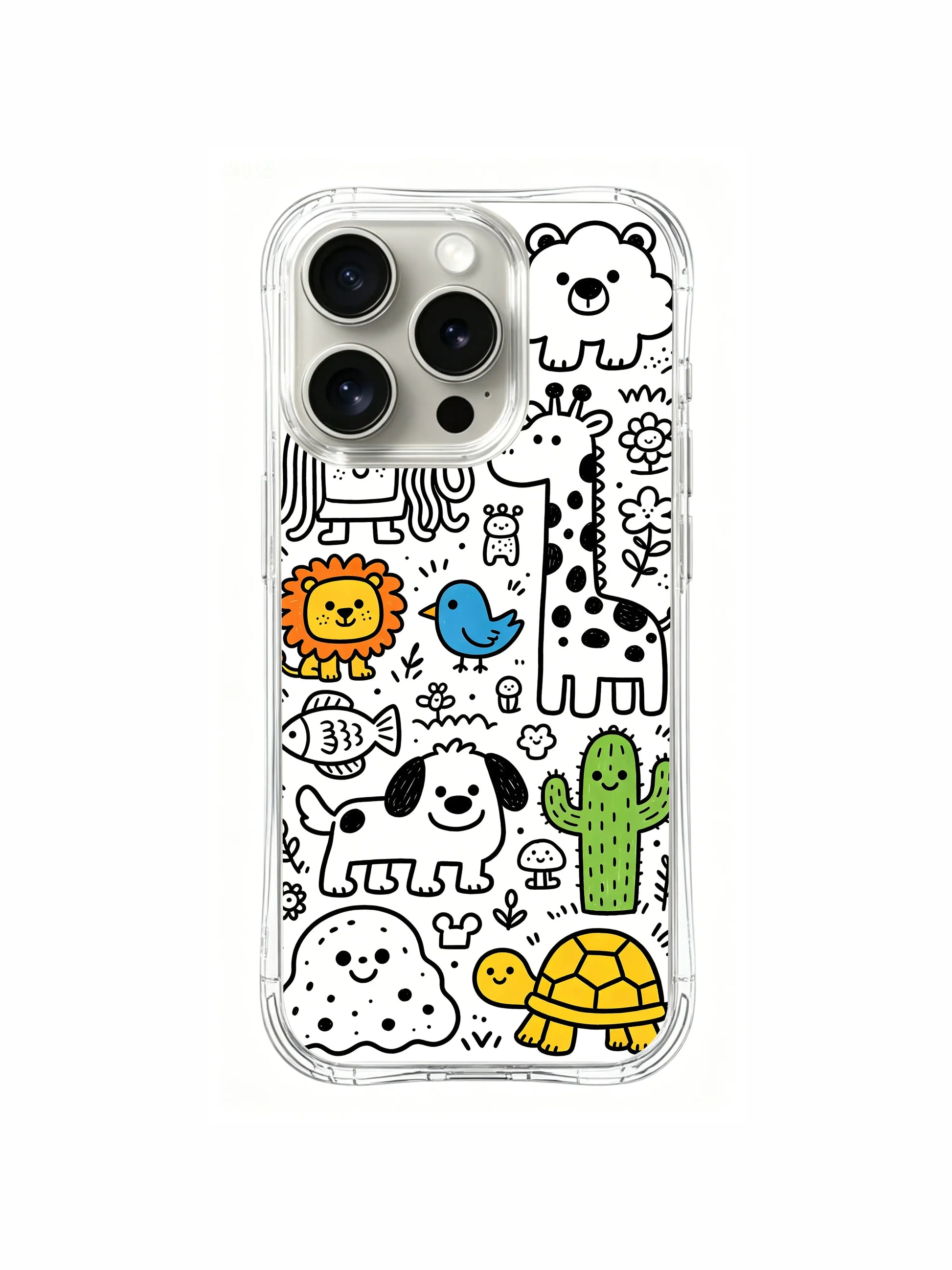 Relaxed cheerful monster zoo crew artwork iPhone 15 pro Case, US-sourced premium phone casing, minimalist doodle art phone cover designed by PhoneCasing.
