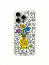  Relaxed cheerful vase character crew artwork iPhone 15 pro Case, US-sourced premium phone casing, minimalist doodle art phone cover designed by PhoneCasing