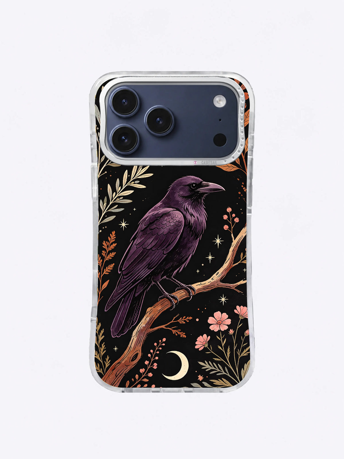 Plum Raven Herbarium iPhone case, Crescent Raven Branch pattern
