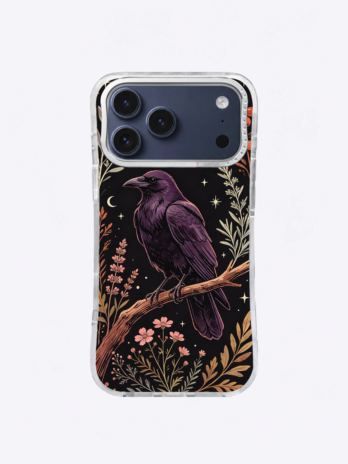 Plum Raven Herbarium iPhone case, Starfield Raven Bloom pattern