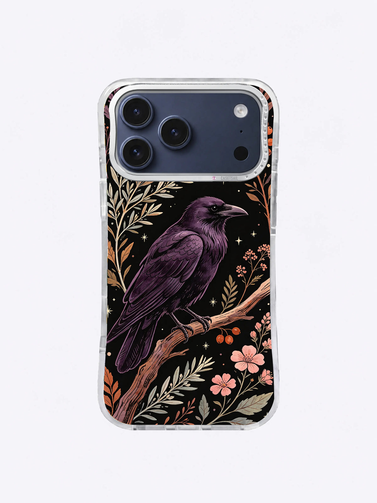 Plum Raven Herbarium iPhone case, Sage Frond Raven Perch pattern