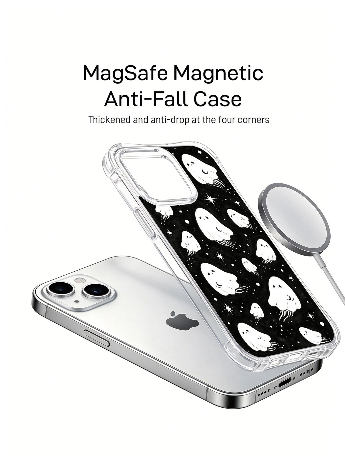 The Pocket Moon Watchers iPhone 15 Plus case in angled product display