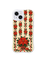 Dense poinsettia lanes with lower bouquet and parcels on iPhone 15 case, pattern three