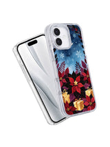 Angled view of Poinsettias Beneath the Moon iPhone 17 case