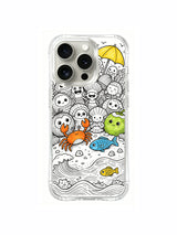 Soft pop accent color tropical island doodle iPhone 15 pro Case, limited-run fine art phone casing, summer-themed phone cover available via PhoneCasing.