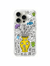 Soft pop accent color vase surprise doodle iPhone 15 pro Case, limited-run fine art phone casing, whimsical-themed phone cover available via PhoneCasing.