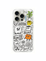 Soft pop accent color monster office doodle iPhone 15 pro Case, limited-run fine art phone casing, work-aesthetic phone cover available via PhoneCasing.
