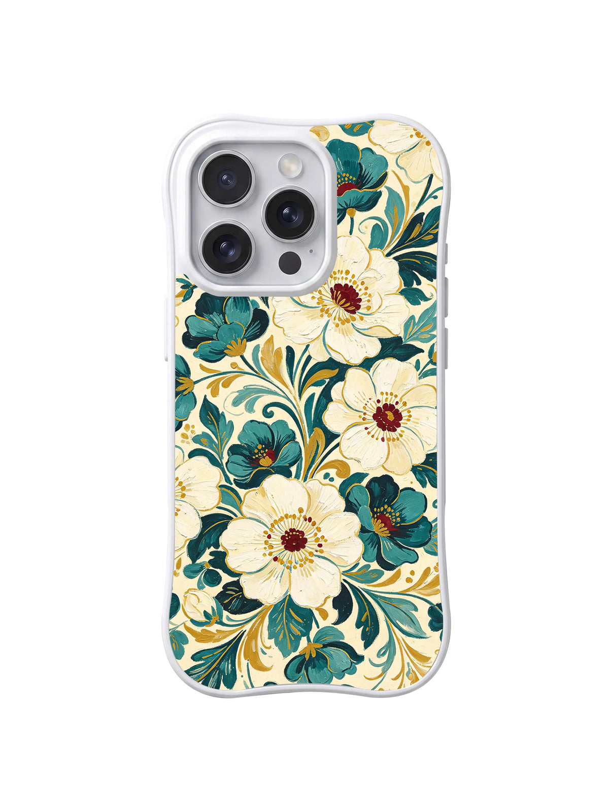 Ivory Teal Porcelain Garden pattern on iPhone 15 Pro case