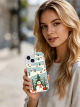 Person holding the Powder Blue Snow Friends iPhone 15 case