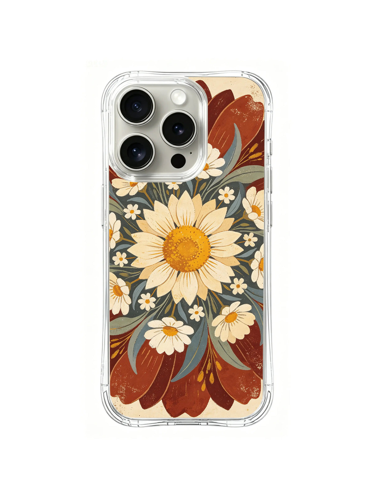 Prairie Sunflower Heart pattern on iPhone 15 Pro case