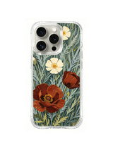 Windblown Poppy Meadow pattern on iPhone 15 Pro case
