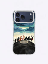 Animal guardians gathering around a stone platform beneath an eclipse on an iPhone case