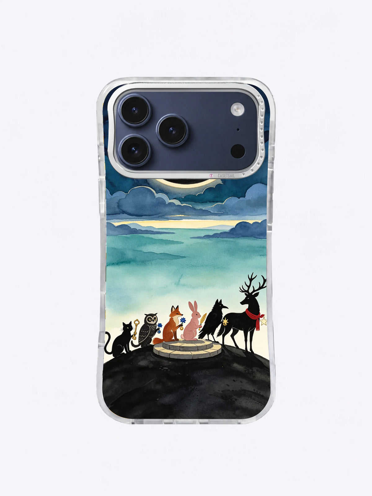 Animal companions facing a pale morning horizon on an iPhone case